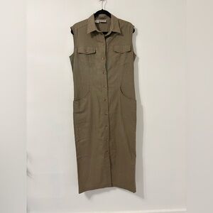 Vintage 90s Rafaella Button Front Sleeveless Midi Linen Cotton Shirt Dress Sz 10